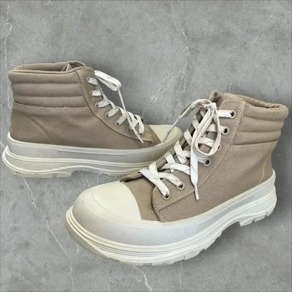 MIA Ace Canvas Lace Up High Top Sneakers Ankle Shoes Women Size 8M Sand Lug Sole - Picture 2 of 15